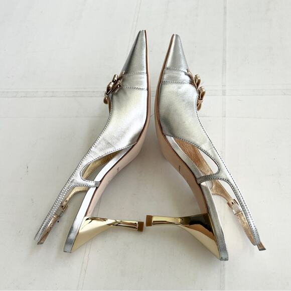 REFORMATION Noreen Slingback Pump Women’s SIZE 9 Gold Silver - Picture 4 of 13